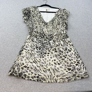 Looter Brand Blouse Womens 2XL Animal Print V Neck Plus Size Stretch Shirt Top